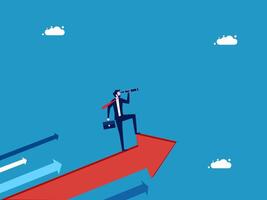 man standing on arrow with binoculars looking at the future vector