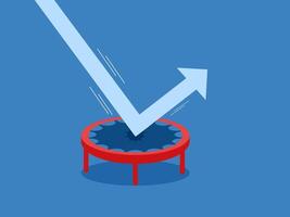 Protect the downside in the stock market, arrow bouncing on a high jump trampoline vector