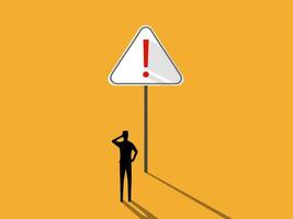 Root cause analysis or troubleshooting, Businessman finds warning exclamation mark sign vector