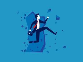 man is running through a broken wall vector