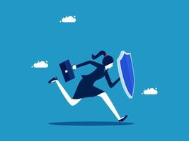 a woman running with a shield and briefcase vector