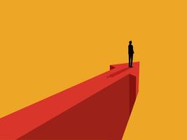 Businessman standing on the tip of an arrow pointing in the direction of growth vector