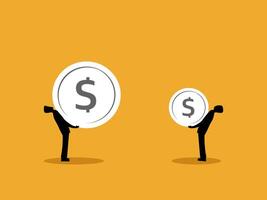 Wealth class, Two businessmen raise different sized coins. business concept vector