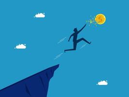 man jumping from cliff to get money vector