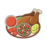 roasted chicken with complete condiment vector