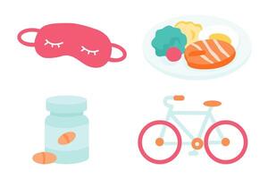 Balanced Healthy Lifestyle Routine Featuring Sleep, Nutrition, Exercise, and Supplements vector
