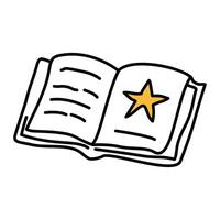 an open spell book with a star on top vector