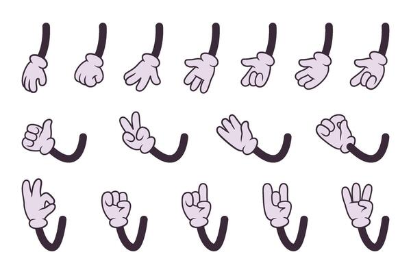 Cartoon hands in various gestures collection