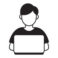 Business Professional Using Laptop Icon for Digital Work, Remote Collaboration, and Online Productivity Editable Illustration isolated on a white background vector