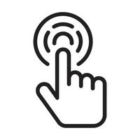Hand pressing a button with waves symbolizing interaction or touch gesture Editable Illustration isolated on a white background vector