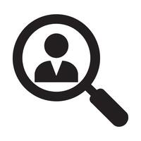 User Search Icon Featuring a Magnifying Glass and Person Silhouette Representing Identification and Profile Lookup vector