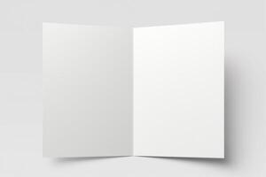 Open blank card mockup on white background in minimalist vertical layout for stationery branding invitation or design presentation with empty space photo