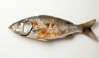 Roasted Fish on White Background A Culinary Delight photo