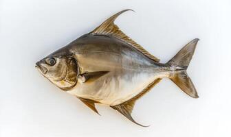 A Detailed Close-Up of a Pompano Fish on a White Background photo