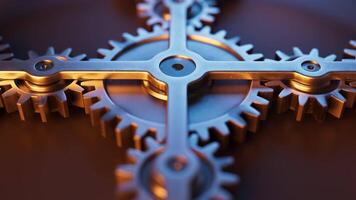 Looping animation of a mechanical structure made of metal gears. video