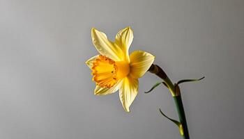 Graceful stem of daffodil in a minimalist style, with lemon yellow and cream palette, flowing lines photo