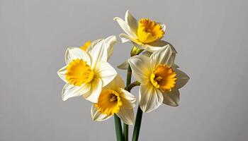 Elegant cluster of daffodil in a minimalist style, with buttercream and ivory tones, smooth curves photo
