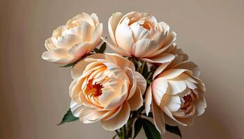 Elegant cluster of peony in a minimalist style, with blush and sand tones, smooth curves photo
