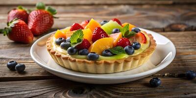 Easy Baking Fruit Tart with Strawberries Blueberries Kiwi photo