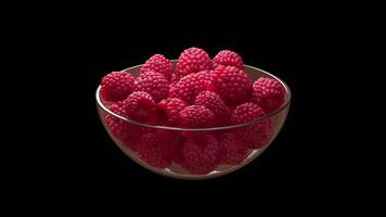 A glass vase filled with raspberries spinning in a circle. Looping animation. Alpha Channel. Close-up. video