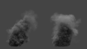 Set of two variations of a black smoke explosion. After the explosion animation, smoke continues to be emitted from the explosion point until the end of the . File contains Alpha Channel. video