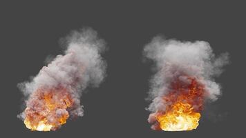 Set of two variations of fire explosion with white smoke. After the explosion, the fire continues to burn, emitting white smoke until the end of the . File contains Alpha Channel. video
