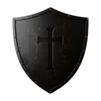 Ancient Wooden Shield with Embossed Crusader Cross png