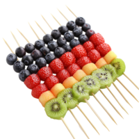 Colorful fruit skewers with strawberries and blueberries isolated on transparent background png