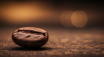 Single Coffee Bean Close-up on Textured Surface with Blurred Background photo