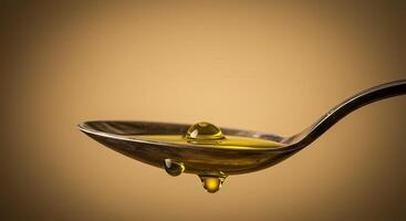Olive Oil Dripping From Spoon Aromatic Cooking Ingredient Close-up photo