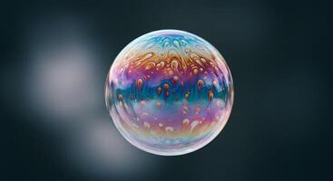 Soap Bubble Floating with Iridescent Colors and Swirling Pattern Macro photo