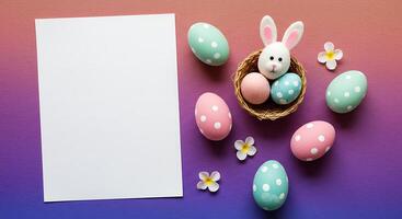 Easter Egg Arrangement with Bunny and Blank Card for Custom Message photo