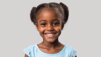 Cheerful African Girl Smiling in Natural Setting Perfect for Family and Community Themes photo