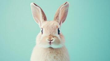 Cute and Adorable Bunny on a Soft Pastel Green Background Perfect for Spring-Themed Projects photo