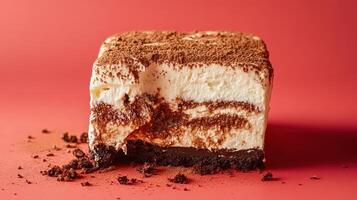 Decadent brownie dessert layered with rich cream and cocoa on a vibrant background photo