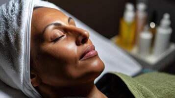 A woman getting a facial treatment photo