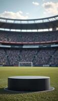 An empty podium on a soccer field photo