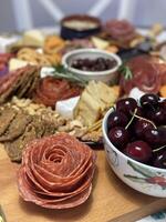 close up of cheese and meat platter photo