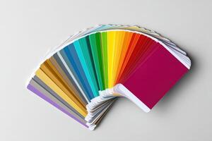 Color swatches arranged in a fan layout showcasing various shades and tones photo