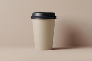 Warm cup resting on a neutral background at a cozy coffee shop setting photo