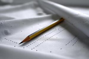 Precision pattern paper with ruler and pencil for creating garments in a sewing workshop photo