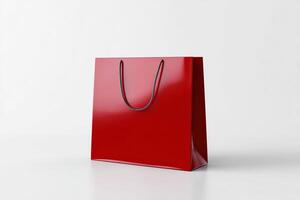 Vibrant red shopping bag displayed on a neutral background photo
