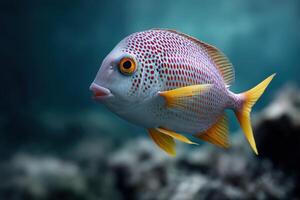 Colorful fish swimming gracefully through the clear ocean waters near coral reefs photo