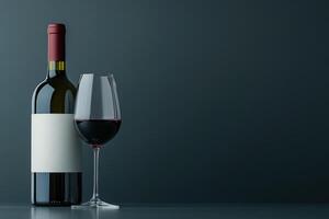 Elegant wine bottle and glass arranged on a dark surface for a sophisticated display photo