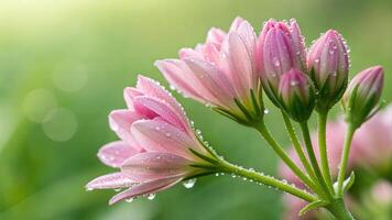 Macro Photography of Pink Flowers with Fresh Dew and Soft Bokeh Effect photo