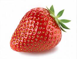 Beautiful ripe strawberry with rich red color and golden seeds isolated on a pure white photography setup photo
