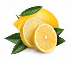 Detailed photo of lemon slice and whole orange with smooth dimpled surface in bright natural light