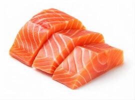 High Resolution Sliced Salmon Sashimi on White Isolated Surface photo