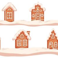 Seamless pattern of Christmas gingerbread house cookie with white icing vector