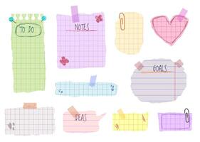 Memo stickers and speech bubbles with pinned rip paper. Vision board template vector